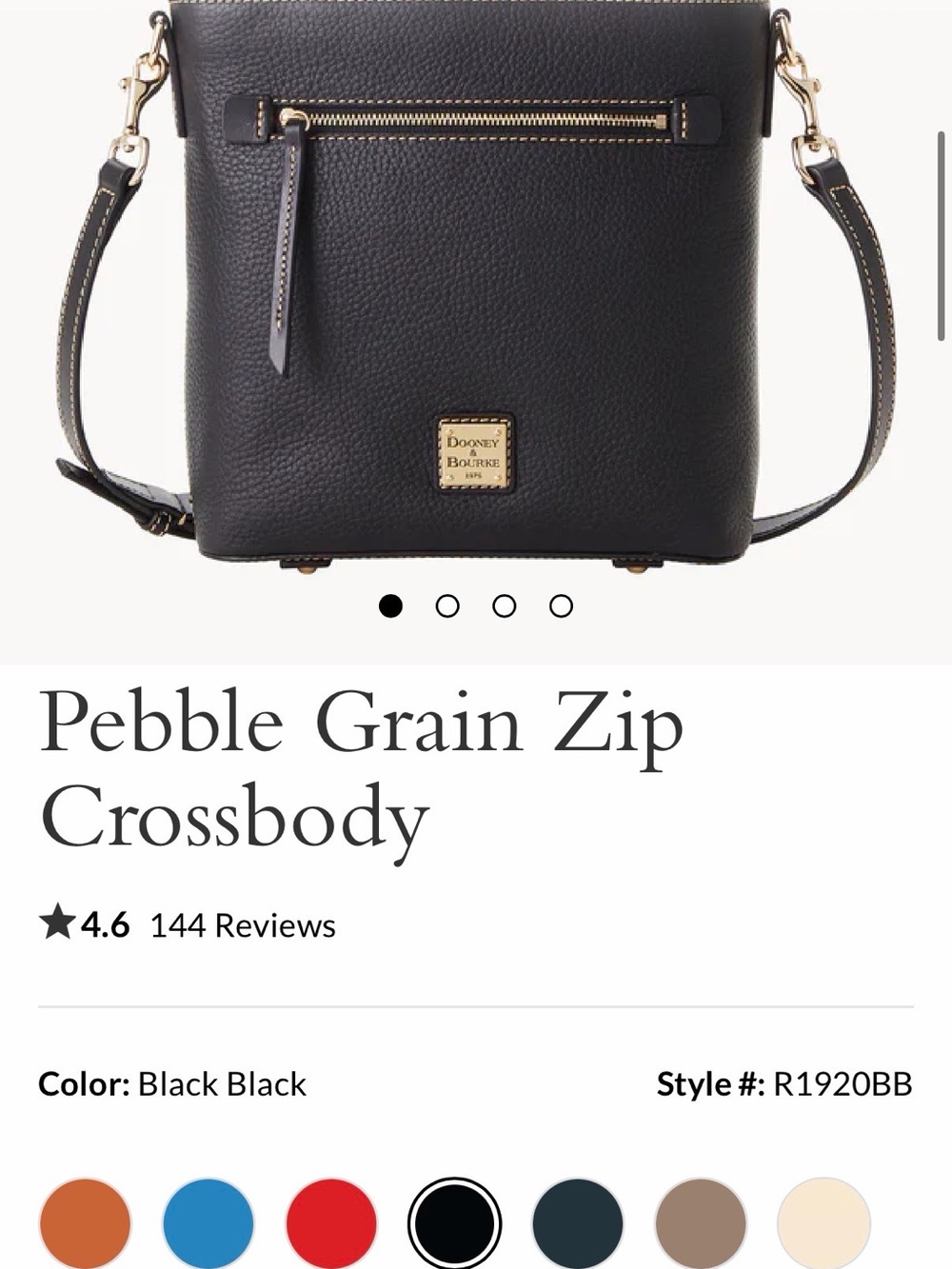 Dooney & Bourke Black & Brown  Pebble Grain Zip Crossbody with Gold Hardware